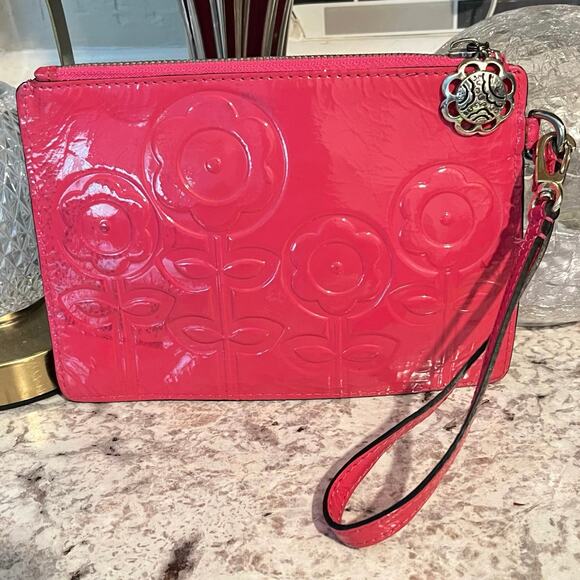 Brighton Pink Patent Leather Flower Embossed Wristlet - Silver Brighton Hardware - Picture 2 of 10